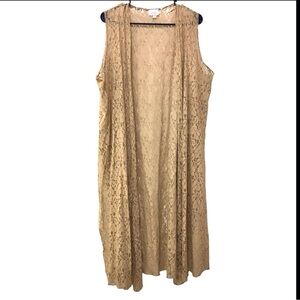 LuLaRoe Tan Neutral Knit Crochet Open Sides Plus Size Vest Duster Cardigan